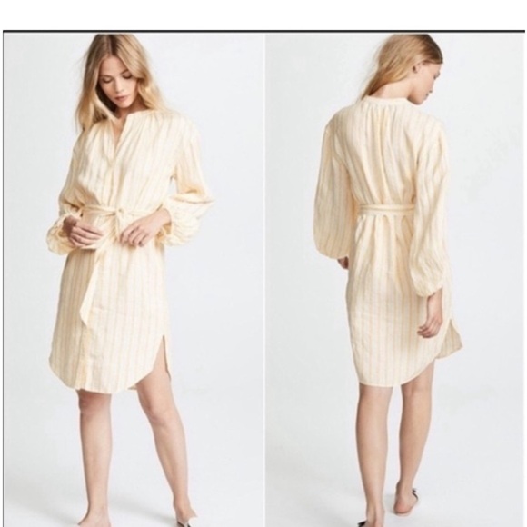 Joie Beatrissa Linen Cornsilk Yellow Stripe Balloon Sleeve Shirt Dress Size XXS - Picture 12 of 14